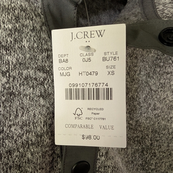 J. Crew Men's Quarter Snap Up Fleece Sweater - Charcoal Gray - Picture 4 of 4